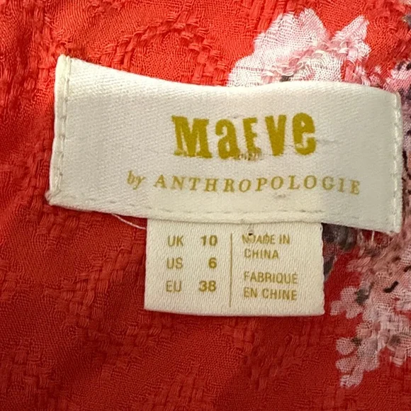 Maeve by Anthropologie Orange Floral Blouse Size 6 - Picture 5 of 9